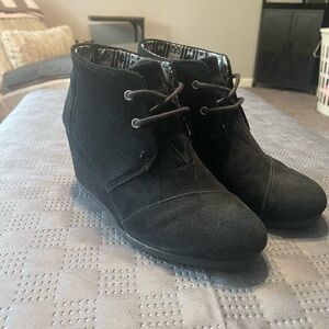 Toms Desert Wedge Black Suede Ankle Bootie